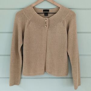 Vintage Linen Top Button Cardigan Retro Bolero Taupe Brown, Size XS